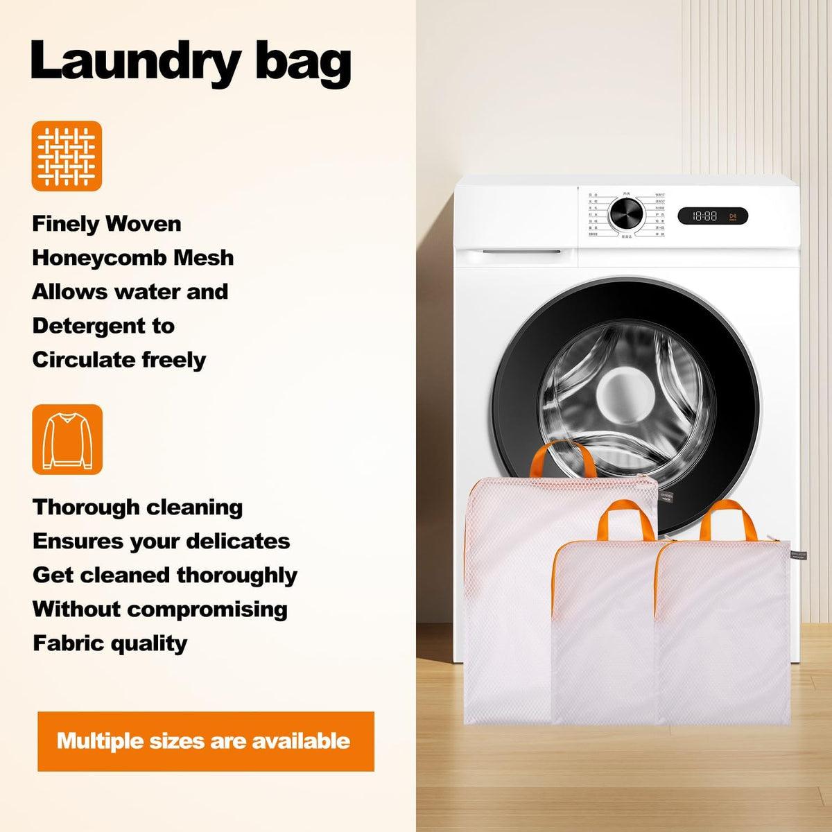 Laundry Mesh Wash Bag, Garment Bag for Washing Machine, 1L + 1M | Honeycomb mesh bags for washing underwear, bra, socks, scarf, shoes
