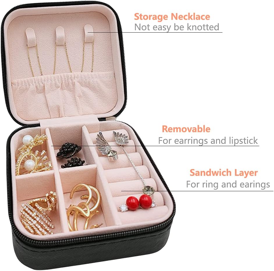 Mini Jewelry Travel Case, Small Portable Jewellry Organizer Box Portable Display Storage Box for Rings Earrings Necklaces, Gifts for Girl, Women, Wedding, Birthday, Mom, Mother's Day (Blue)