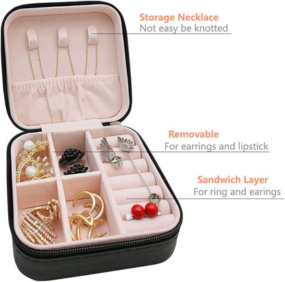Mini Jewelry Travel Case, Small Portable Jewellry Organizer Box Portable Display Storage Box for Rings Earrings Necklaces, Gifts for Girl, Women, Wedding, Birthday, Mom, Mother's Day (Blue)