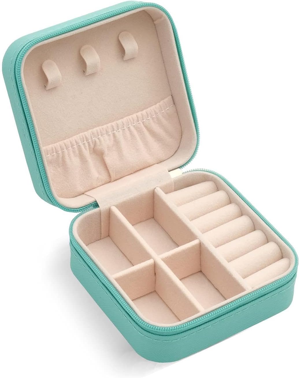 Mini Jewelry Travel Case, Small Portable Jewellry Organizer Box Portable Display Storage Box for Rings Earrings Necklaces, Gifts for Girl, Women, Wedding, Birthday, Mom, Mother's Day (Blue)