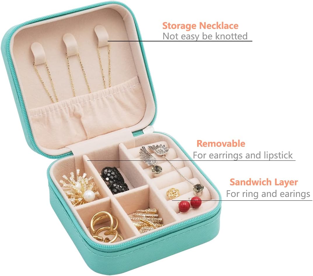 Mini Jewelry Travel Case, Small Portable Jewellry Organizer Box Portable Display Storage Box for Rings Earrings Necklaces, Gifts for Girl, Women, Wedding, Birthday, Mom, Mother's Day (Blue)