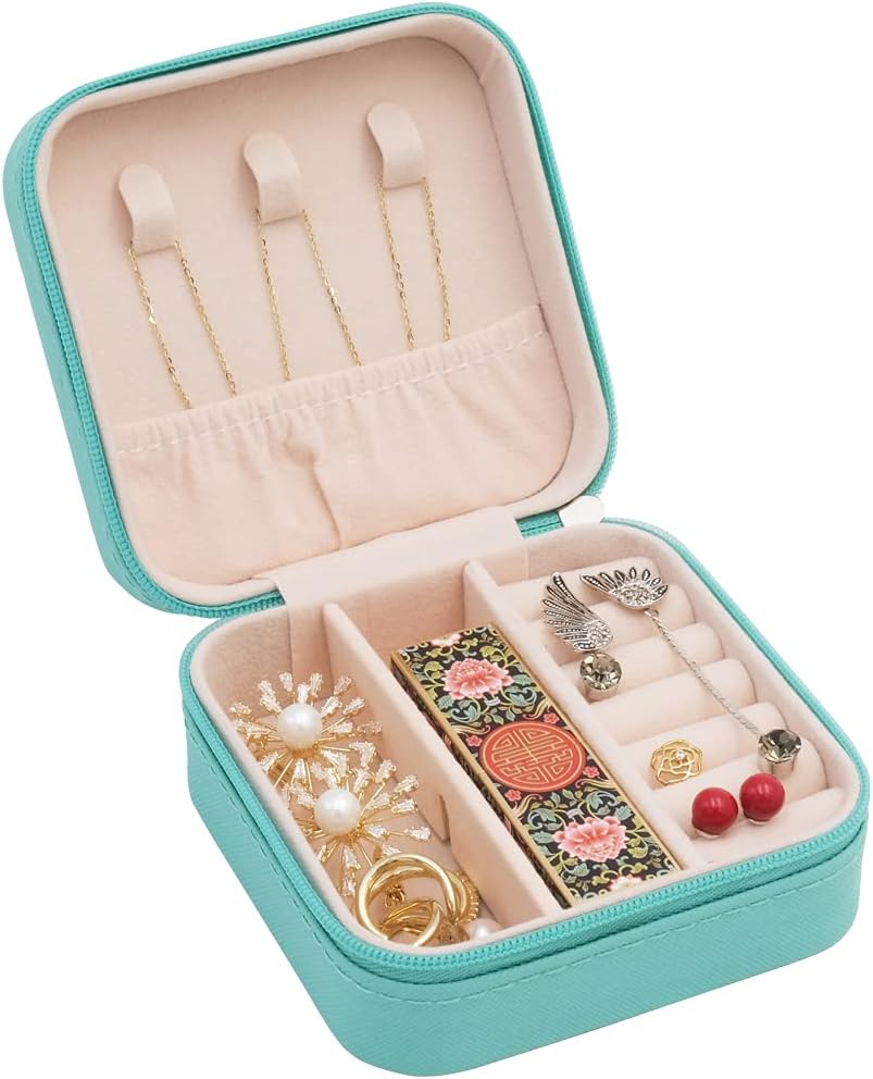 Mini Jewelry Travel Case, Small Portable Jewellry Organizer Box Portable Display Storage Box for Rings Earrings Necklaces, Gifts for Girl, Women, Wedding, Birthday, Mom, Mother's Day (Blue)