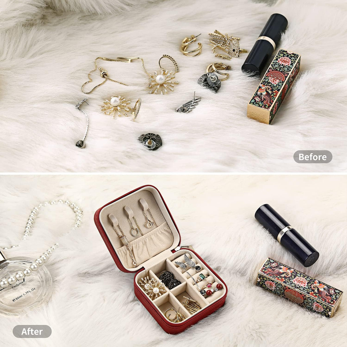 Mini Jewelry Travel Case, Small Portable Jewellry Organizer Box Portable Display Storage Box for Rings Earrings Necklaces, Gifts for Girl, Women, Wedding, Birthday, Mom, Mother's Day (Blue)