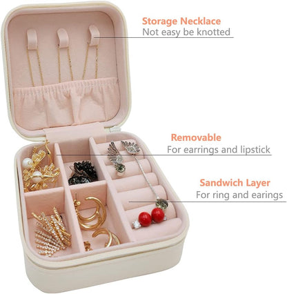Mini Jewelry Travel Case, Small Portable Jewellry Organizer Box Portable Display Storage Box for Rings Earrings Necklaces, Gifts for Girl, Women, Wedding, Birthday, Mom, Mother's Day (Blue)