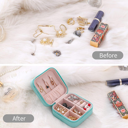Mini Jewelry Travel Case, Small Portable Jewellry Organizer Box Portable Display Storage Box for Rings Earrings Necklaces, Gifts for Girl, Women, Wedding, Birthday, Mom, Mother's Day (Blue)