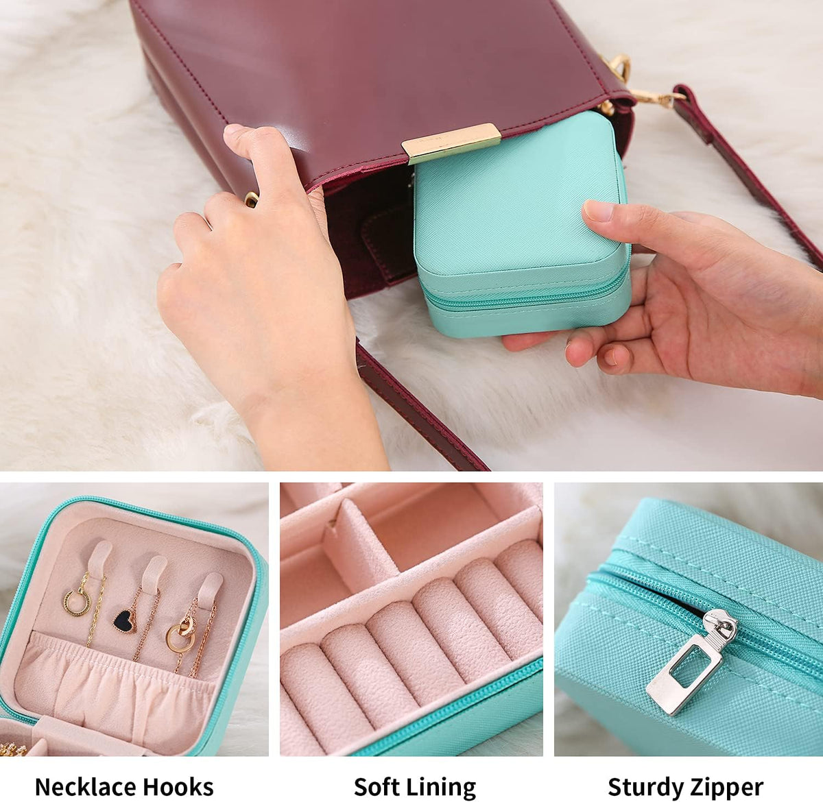 Mini Jewelry Travel Case, Small Portable Jewellry Organizer Box Portable Display Storage Box for Rings Earrings Necklaces, Gifts for Girl, Women, Wedding, Birthday, Mom, Mother's Day (Blue)