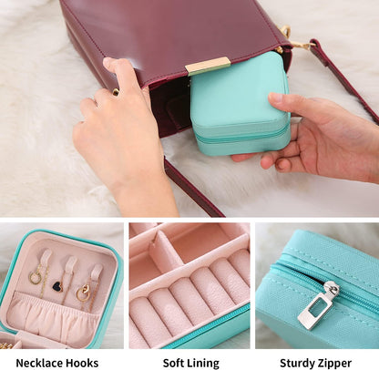 Mini Jewelry Travel Case, Small Portable Jewellry Organizer Box Portable Display Storage Box for Rings Earrings Necklaces, Gifts for Girl, Women, Wedding, Birthday, Mom, Mother's Day (Blue)
