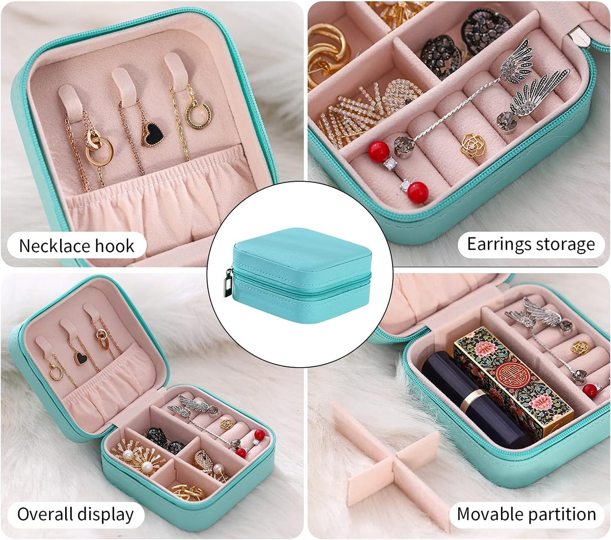 Mini Jewelry Travel Case, Small Portable Jewellry Organizer Box Portable Display Storage Box for Rings Earrings Necklaces, Gifts for Girl, Women, Wedding, Birthday, Mom, Mother's Day (Blue)