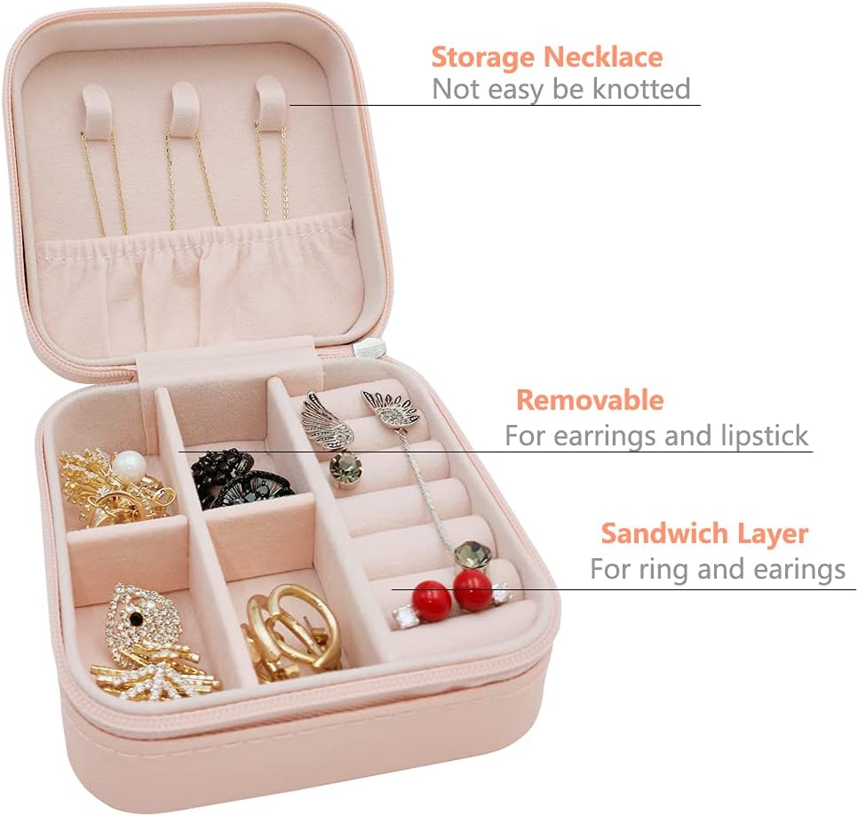 Mini Jewelry Travel Case, Small Portable Jewellry Organizer Box Portable Display Storage Box for Rings Earrings Necklaces, Gifts for Girl, Women, Wedding, Birthday, Mom, Mother's Day (Blue)