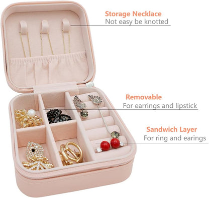 Mini Jewelry Travel Case, Small Portable Jewellry Organizer Box Portable Display Storage Box for Rings Earrings Necklaces, Gifts for Girl, Women, Wedding, Birthday, Mom, Mother's Day (Blue)
