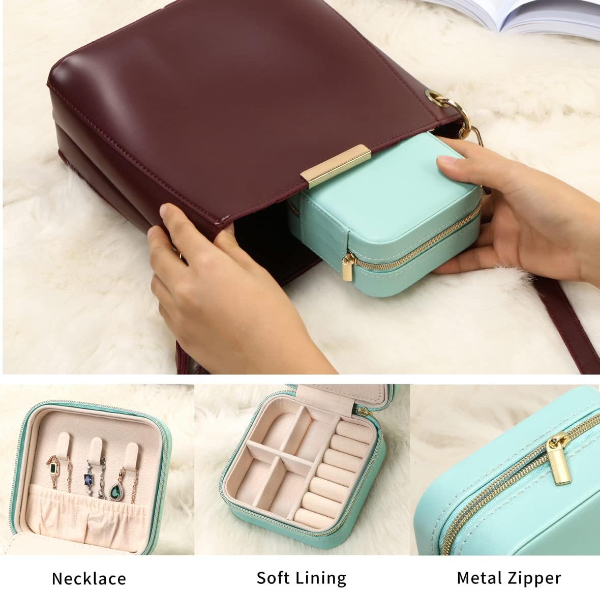 Mini Jewelry Travel Case, Small Portable Jewellry Organizer Box Portable Display Storage Box for Rings Earrings Necklaces, Gifts for Girl, Women, Wedding, Birthday, Mom, Mother's Day (Blue)