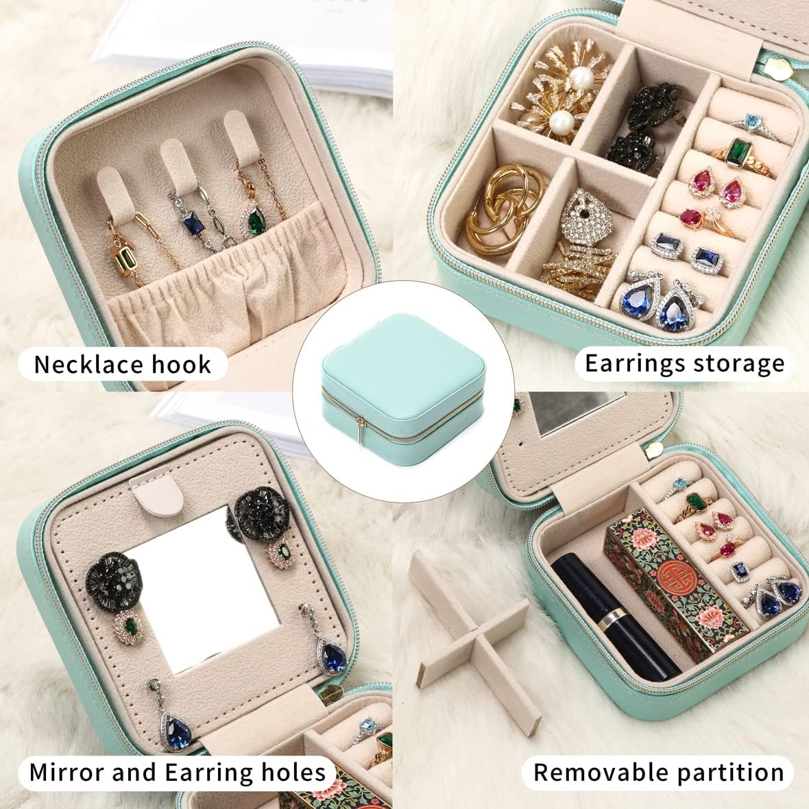 Mini Jewelry Travel Case, Small Portable Jewellry Organizer Box Portable Display Storage Box for Rings Earrings Necklaces, Gifts for Girl, Women, Wedding, Birthday, Mom, Mother's Day (Blue)