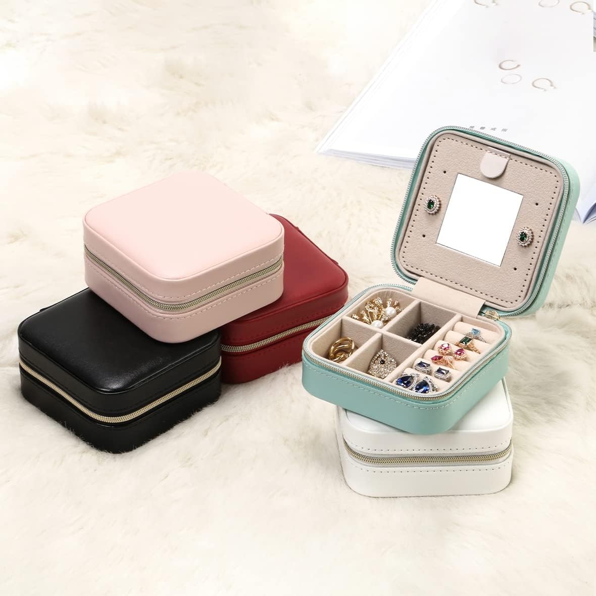 Mini Jewelry Travel Case, Small Portable Jewellry Organizer Box Portable Display Storage Box for Rings Earrings Necklaces, Gifts for Girl, Women, Wedding, Birthday, Mom, Mother's Day (Blue)