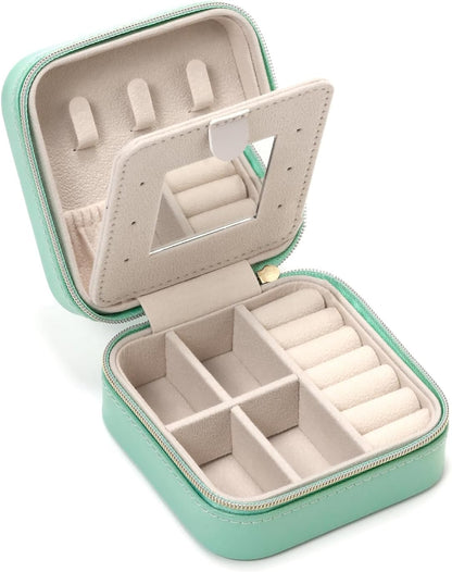 Mini Jewelry Travel Case, Small Portable Jewellry Organizer Box Portable Display Storage Box for Rings Earrings Necklaces, Gifts for Girl, Women, Wedding, Birthday, Mom, Mother's Day (Blue)