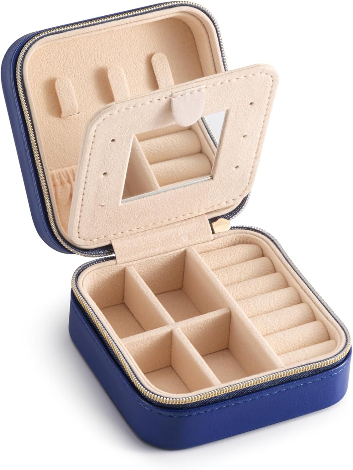 Mini Jewelry Travel Case, Small Portable Jewellry Organizer Box Portable Display Storage Box for Rings Earrings Necklaces, Gifts for Girl, Women, Wedding, Birthday, Mom, Mother's Day (Blue)