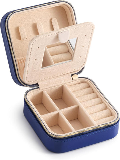 Mini Jewelry Travel Case, Small Portable Jewellry Organizer Box Portable Display Storage Box for Rings Earrings Necklaces, Gifts for Girl, Women, Wedding, Birthday, Mom, Mother's Day (Blue)