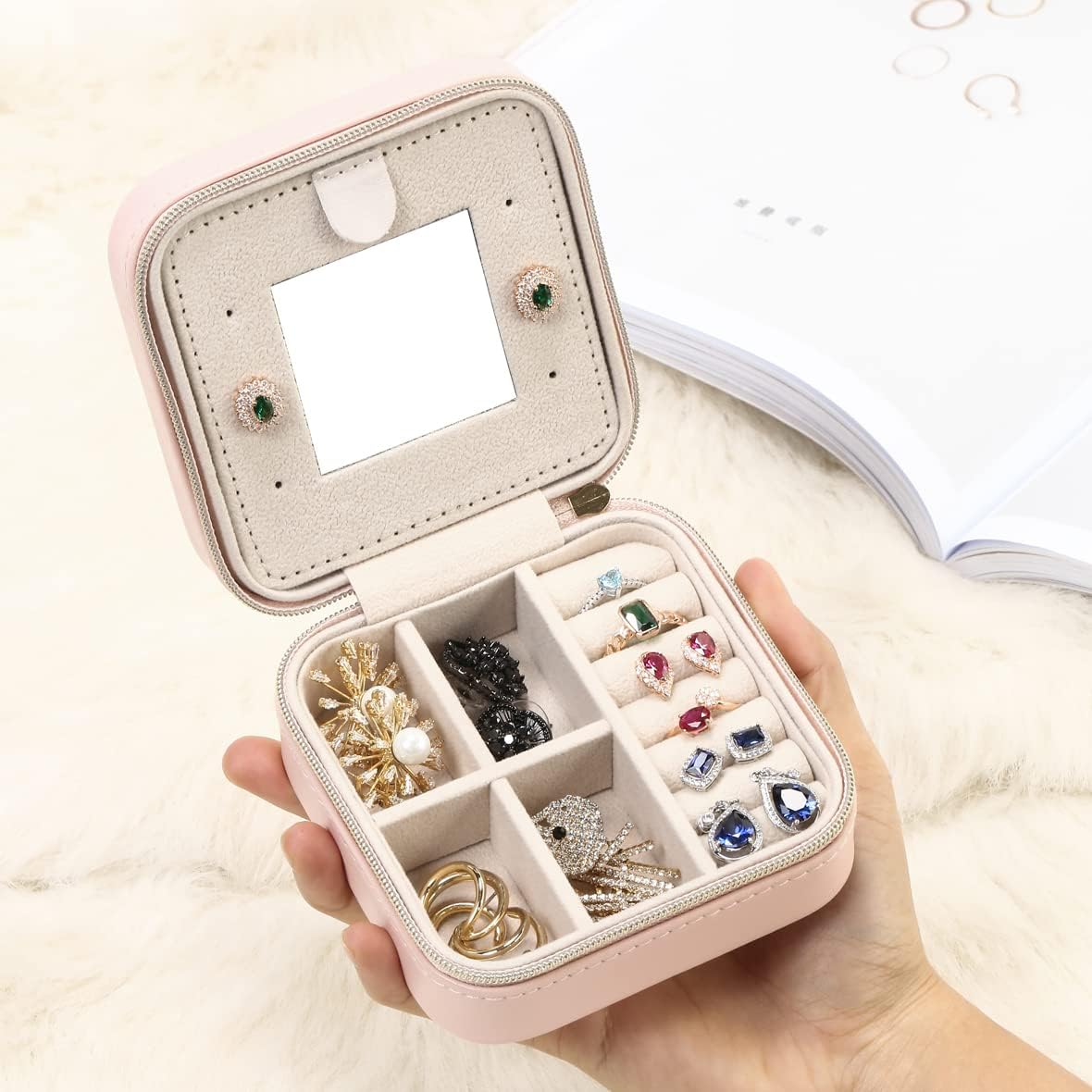 Mini Jewelry Travel Case, Small Portable Jewellry Organizer Box Portable Display Storage Box for Rings Earrings Necklaces, Gifts for Girl, Women, Wedding, Birthday, Mom, Mother's Day (Blue)