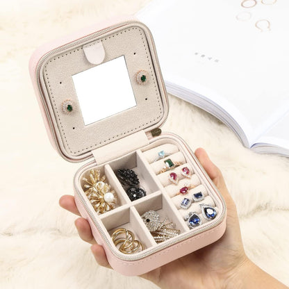 Mini Jewelry Travel Case, Small Portable Jewellry Organizer Box Portable Display Storage Box for Rings Earrings Necklaces, Gifts for Girl, Women, Wedding, Birthday, Mom, Mother's Day (Blue)