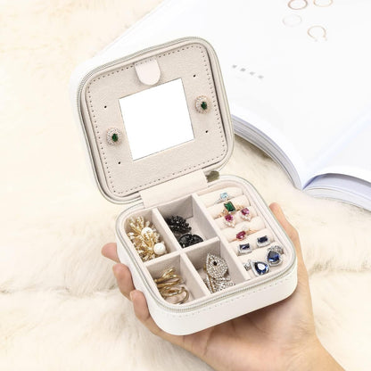 Mini Jewelry Travel Case, Small Portable Jewellry Organizer Box Portable Display Storage Box for Rings Earrings Necklaces, Gifts for Girl, Women, Wedding, Birthday, Mom, Mother's Day (Blue)