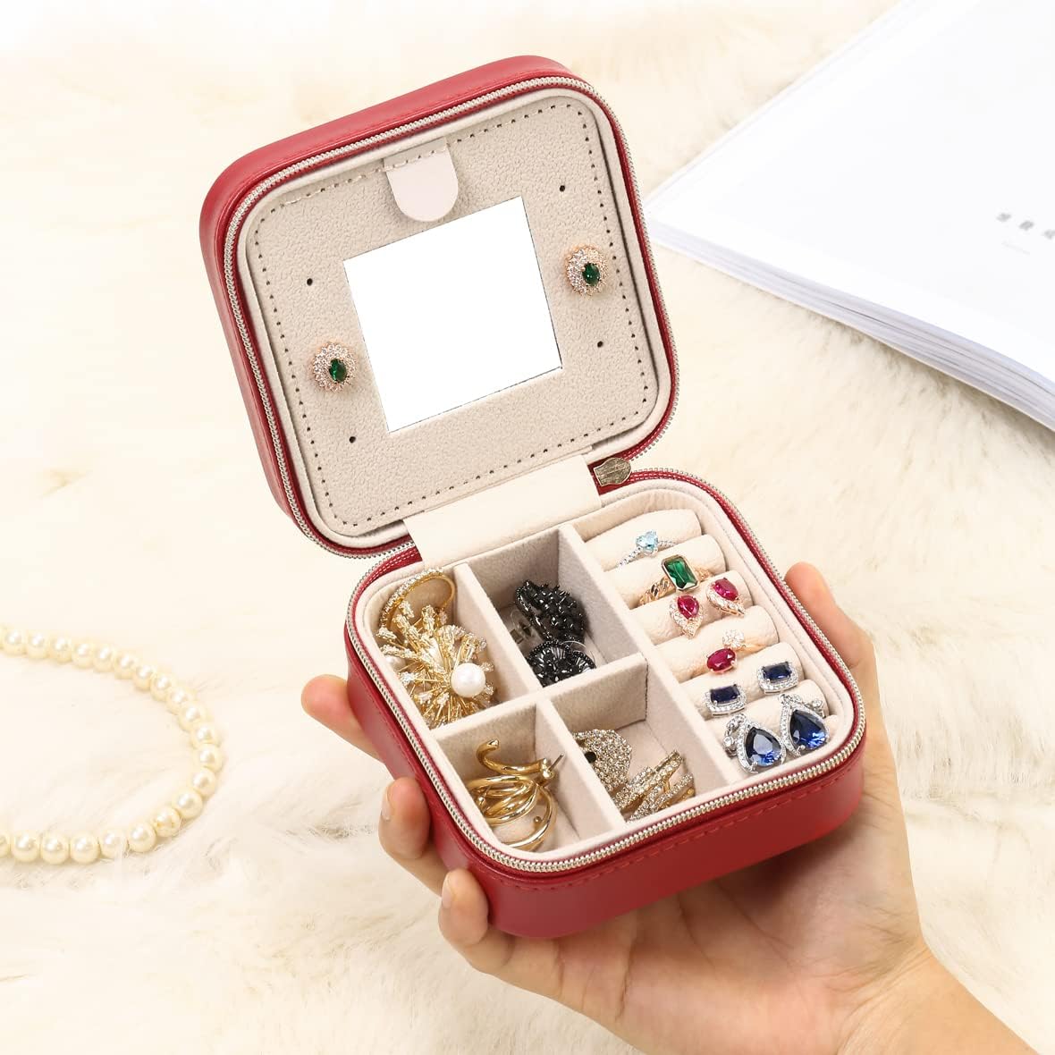 Mini Jewelry Travel Case, Small Portable Jewellry Organizer Box Portable Display Storage Box for Rings Earrings Necklaces, Gifts for Girl, Women, Wedding, Birthday, Mom, Mother's Day (Blue)