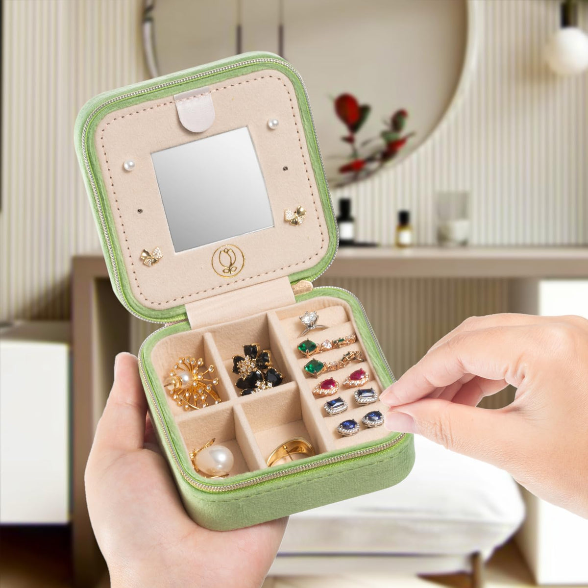 Mini Jewelry Travel Case, Small Portable Jewellry Organizer Box Portable Display Storage Box for Rings Earrings Necklaces, Gifts for Girl, Women, Wedding, Birthday, Mom, Mother's Day (Blue)