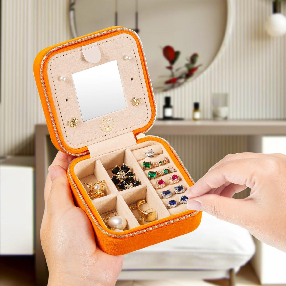 Mini Jewelry Travel Case, Small Portable Jewellry Organizer Box Portable Display Storage Box for Rings Earrings Necklaces, Gifts for Girl, Women, Wedding, Birthday, Mom, Mother's Day (Blue)
