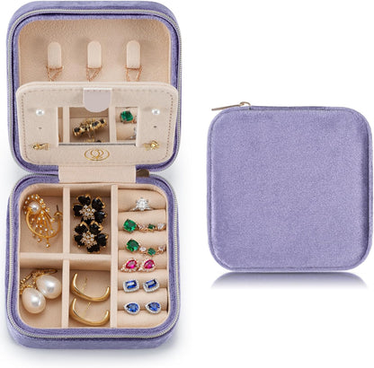 Mini Jewelry Travel Case, Small Portable Jewellry Organizer Box Portable Display Storage Box for Rings Earrings Necklaces, Gifts for Girl, Women, Wedding, Birthday, Mom, Mother's Day (Blue)
