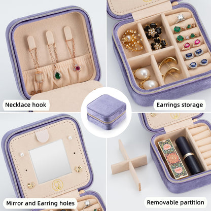 Mini Jewelry Travel Case, Small Portable Jewellry Organizer Box Portable Display Storage Box for Rings Earrings Necklaces, Gifts for Girl, Women, Wedding, Birthday, Mom, Mother's Day (Blue)