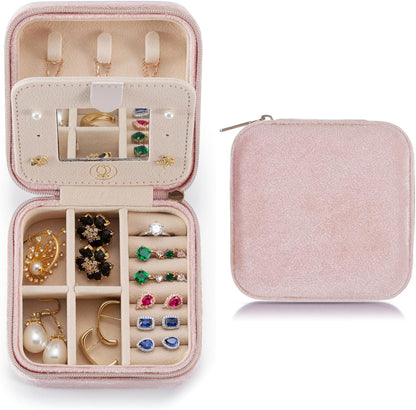 Mini Jewelry Travel Case, Small Portable Jewellry Organizer Box Portable Display Storage Box for Rings Earrings Necklaces, Gifts for Girl, Women, Wedding, Birthday, Mom, Mother's Day (Blue)