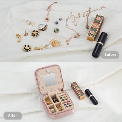 Mini Jewelry Travel Case, Small Portable Jewellry Organizer Box Portable Display Storage Box for Rings Earrings Necklaces, Gifts for Girl, Women, Wedding, Birthday, Mom, Mother's Day (Blue)