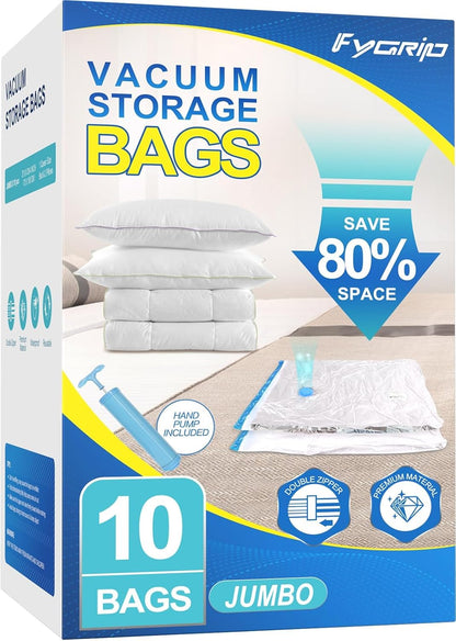 Vacuum Storage Bags with Hand Pump, Plastic Packaging Bags, 80% Space Saver Vacuum Seal Bags for Clothing, Travel Lugggage, Blankets, Comforters, 20 Combo