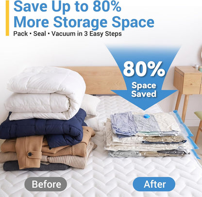 Vacuum Storage Bags with Hand Pump, Plastic Packaging Bags, 80% Space Saver Vacuum Seal Bags for Clothing, Travel Lugggage, Blankets, Comforters, 20 Combo