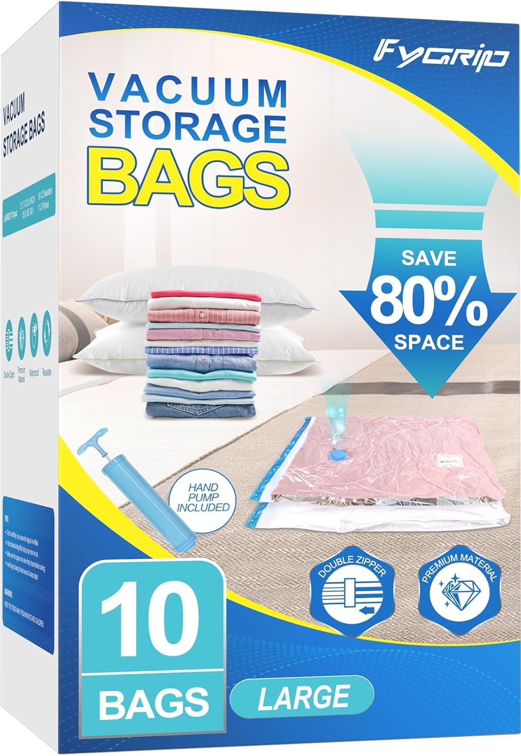Vacuum Storage Bags with Hand Pump, Plastic Packaging Bags, 80% Space Saver Vacuum Seal Bags for Clothing, Travel Lugggage, Blankets, Comforters, 20 Combo