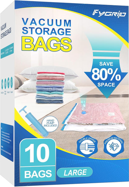 Vacuum Storage Bags with Hand Pump, Plastic Packaging Bags, 80% Space Saver Vacuum Seal Bags for Clothing, Travel Lugggage, Blankets, Comforters, 20 Combo