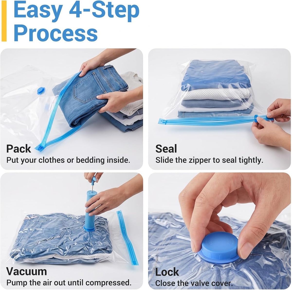 Vacuum Storage Bags with Hand Pump, Plastic Packaging Bags, 80% Space Saver Vacuum Seal Bags for Clothing, Travel Lugggage, Blankets, Comforters, 20 Combo