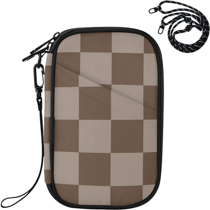 Travel Doc Organizer 21×14×3 CM | Polyester Oxford Multi Pockets Detachable Strap for Men Women Vacation Brown Checker