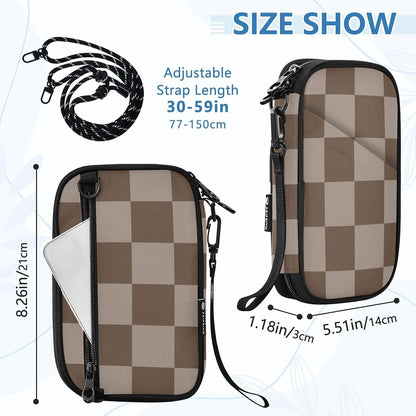 Travel Doc Organizer 21×14×3 CM | Polyester Oxford Multi Pockets Detachable Strap for Men Women Vacation Brown Checker