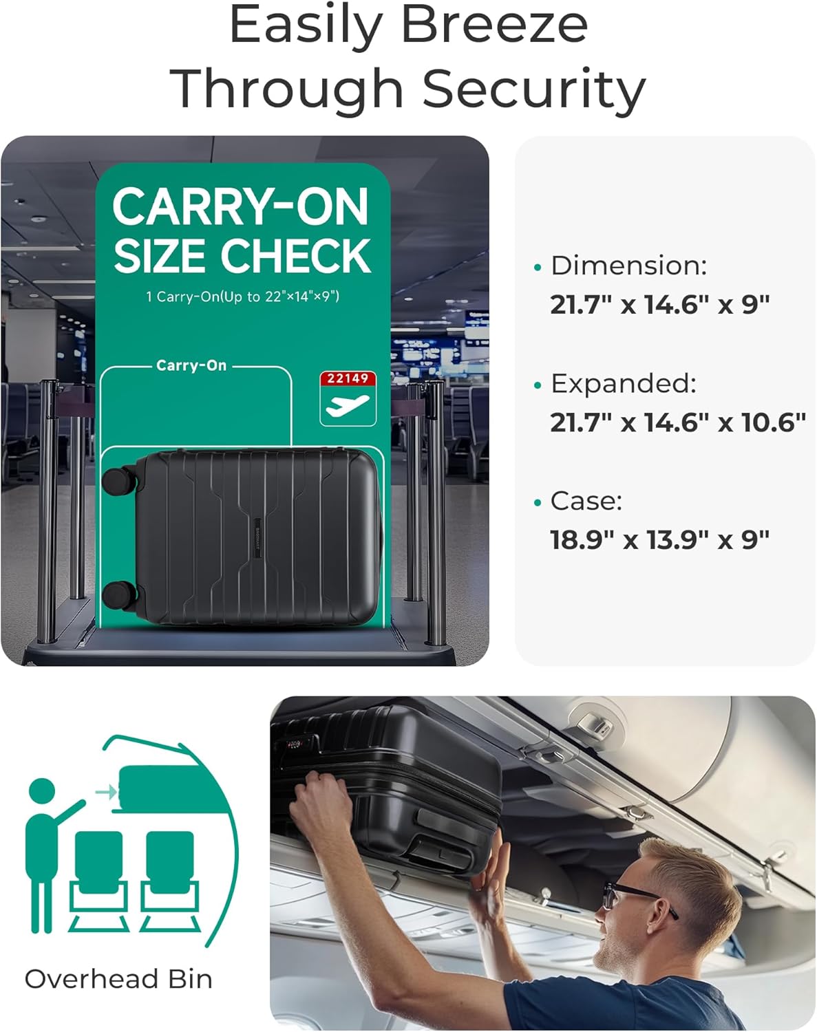 Carry On Luggage 22x14x9 Airline Approved with Spinner Wheels,Lightweight 20 Inch Luggage with TSA Lock,Expandable Hard Shell Carry On Suitcases for Men Women,Gray