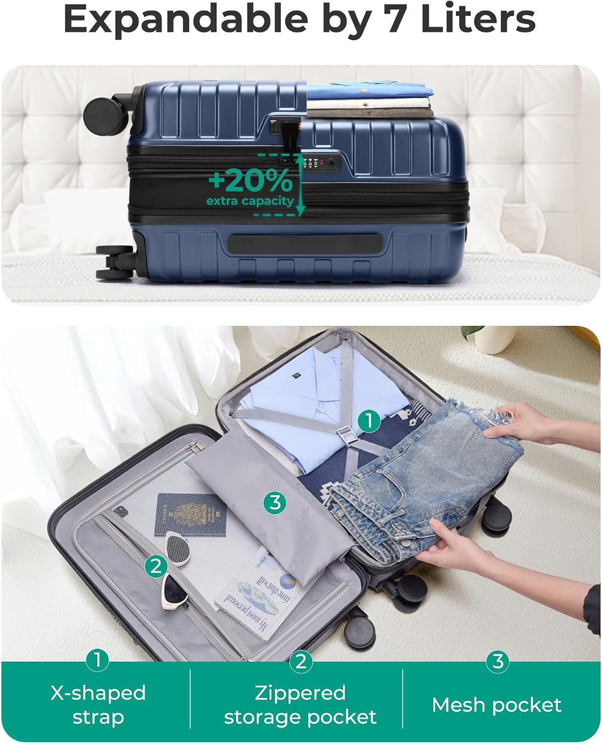 Carry On Luggage 22x14x9 Airline Approved with Spinner Wheels,Lightweight 20 Inch Luggage with TSA Lock,Expandable Hard Shell Carry On Suitcases for Men Women,Gray