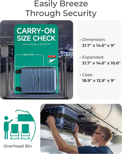 Carry On Luggage 22x14x9 Airline Approved with Spinner Wheels,Lightweight 20 Inch Luggage with TSA Lock,Expandable Hard Shell Carry On Suitcases for Men Women,Gray