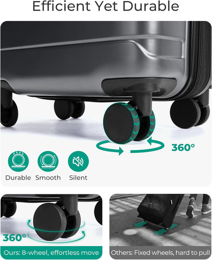Carry On Luggage 22x14x9 Airline Approved with Spinner Wheels,Lightweight 20 Inch Luggage with TSA Lock,Expandable Hard Shell Carry On Suitcases for Men Women,Gray