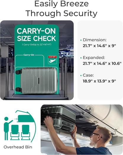 Carry On Luggage 22x14x9 Airline Approved with Spinner Wheels,Lightweight 20 Inch Luggage with TSA Lock,Expandable Hard Shell Carry On Suitcases for Men Women,Gray