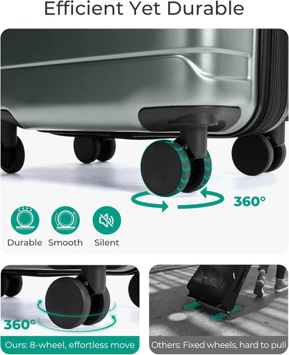 Carry On Luggage 22x14x9 Airline Approved with Spinner Wheels,Lightweight 20 Inch Luggage with TSA Lock,Expandable Hard Shell Carry On Suitcases for Men Women,Gray