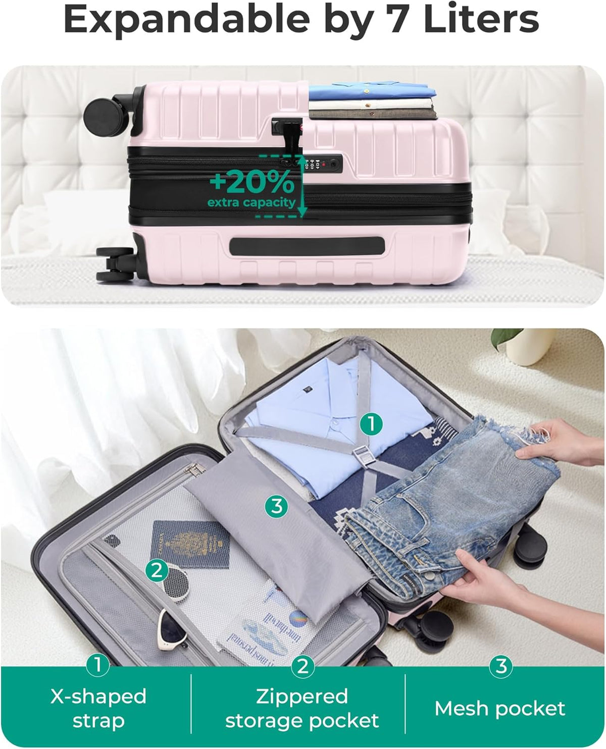 Carry On Luggage 22x14x9 Airline Approved with Spinner Wheels,Lightweight 20 Inch Luggage with TSA Lock,Expandable Hard Shell Carry On Suitcases for Men Women,Gray
