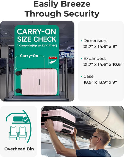 Carry On Luggage 22x14x9 Airline Approved with Spinner Wheels,Lightweight 20 Inch Luggage with TSA Lock,Expandable Hard Shell Carry On Suitcases for Men Women,Gray