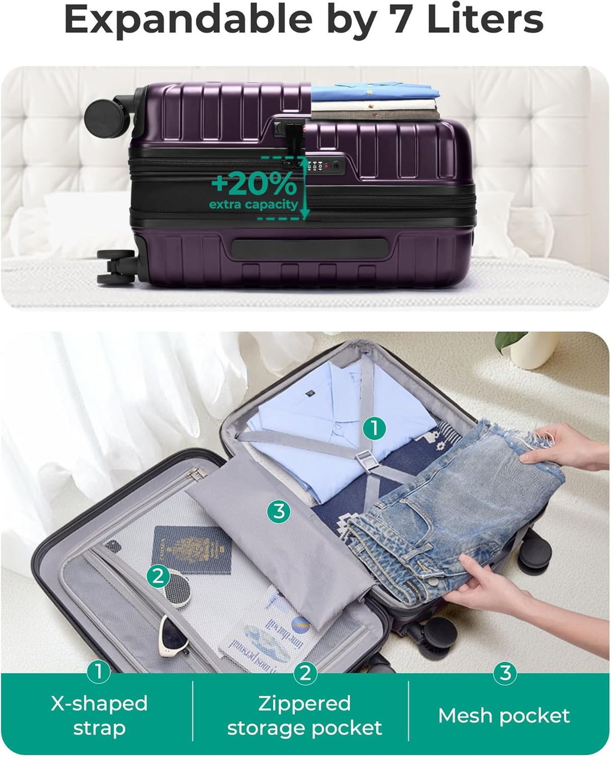 Carry On Luggage 22x14x9 Airline Approved with Spinner Wheels,Lightweight 20 Inch Luggage with TSA Lock,Expandable Hard Shell Carry On Suitcases for Men Women,Gray