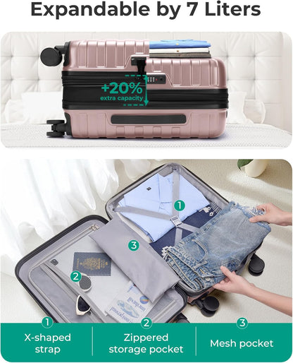 Carry On Luggage 22x14x9 Airline Approved with Spinner Wheels,Lightweight 20 Inch Luggage with TSA Lock,Expandable Hard Shell Carry On Suitcases for Men Women,Gray