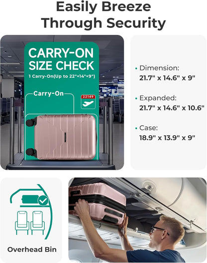 Carry On Luggage 22x14x9 Airline Approved with Spinner Wheels,Lightweight 20 Inch Luggage with TSA Lock,Expandable Hard Shell Carry On Suitcases for Men Women,Gray
