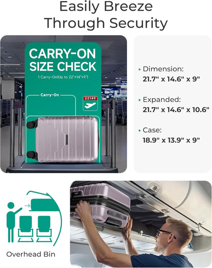 Carry On Luggage 22x14x9 Airline Approved with Spinner Wheels,Lightweight 20 Inch Luggage with TSA Lock,Expandable Hard Shell Carry On Suitcases for Men Women,Gray