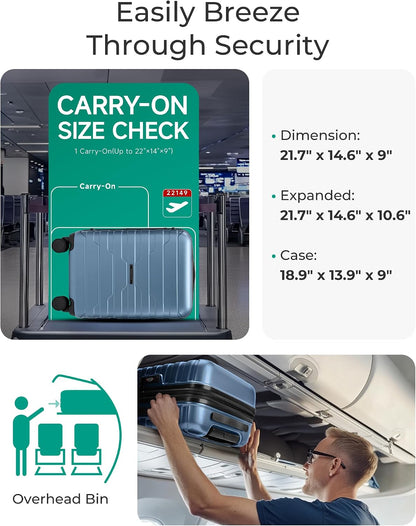 Carry On Luggage 22x14x9 Airline Approved with Spinner Wheels,Lightweight 20 Inch Luggage with TSA Lock,Expandable Hard Shell Carry On Suitcases for Men Women,Gray